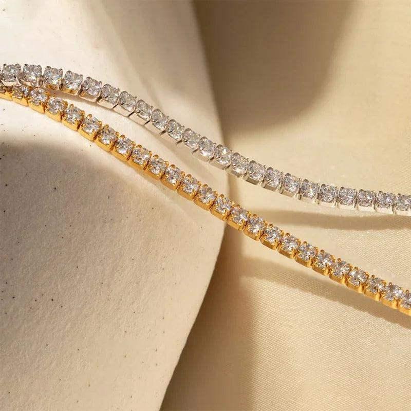 Colar Tênis de Moissanite 2mm Prata 925 com Banho de Ouro 18K - Elayzan