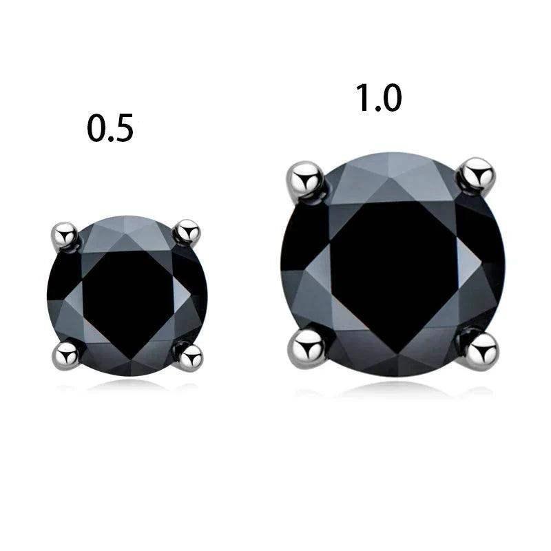 Brincos de Moissanite Preto Solitário em Prata Esterlina 925 - Elayzan